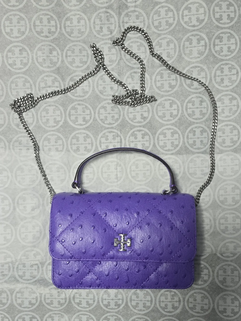 Tory Burch Violet Quilted Ostrich-Embossed Leather Crossbody